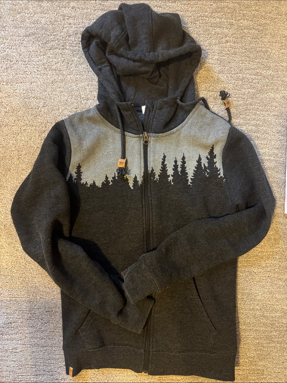 VGUC Forest-Print Zip Hoodie Sweater - Dark Gray